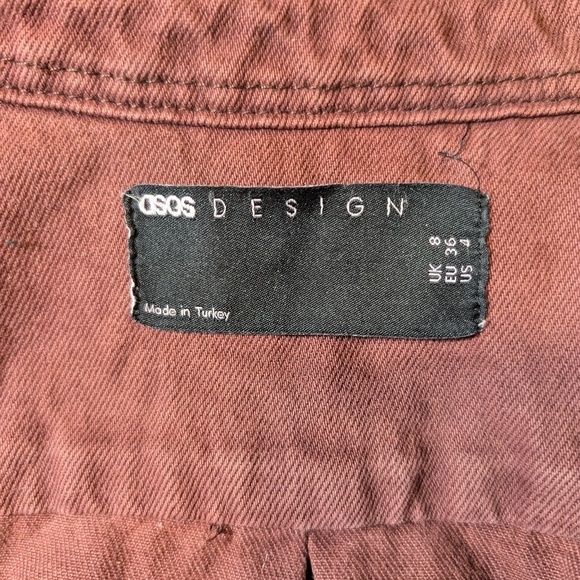 ASOS Denim Oversized Shacket Red Maroon Cotton Shirt Button Jacket - Picture 3 of 7